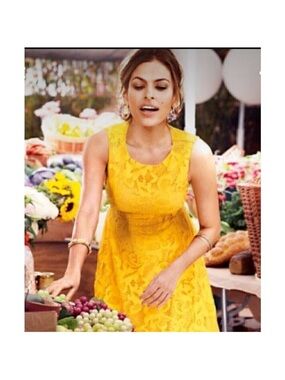 Yellow Lace A-Line Dress - Women Eva Mendez